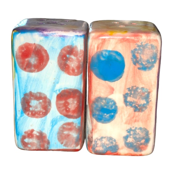 Damian Ford Multi Colored Pottery Salt & Pepper Shakers EUC‎ - Picture 2 of 9